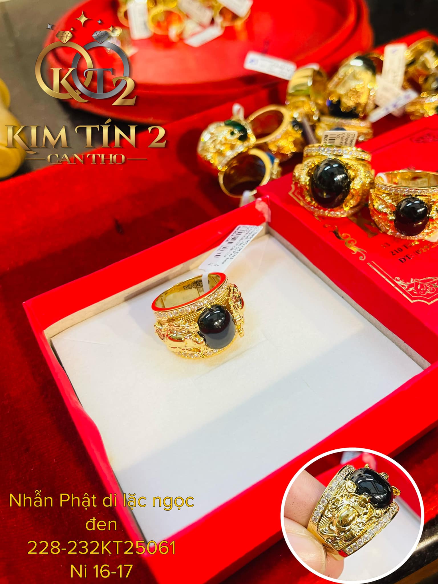 Nhẫn Phật di lặc ngọc đen - 2 chỉ 28 - 2 chỉ 32 -Ni 16 - 17