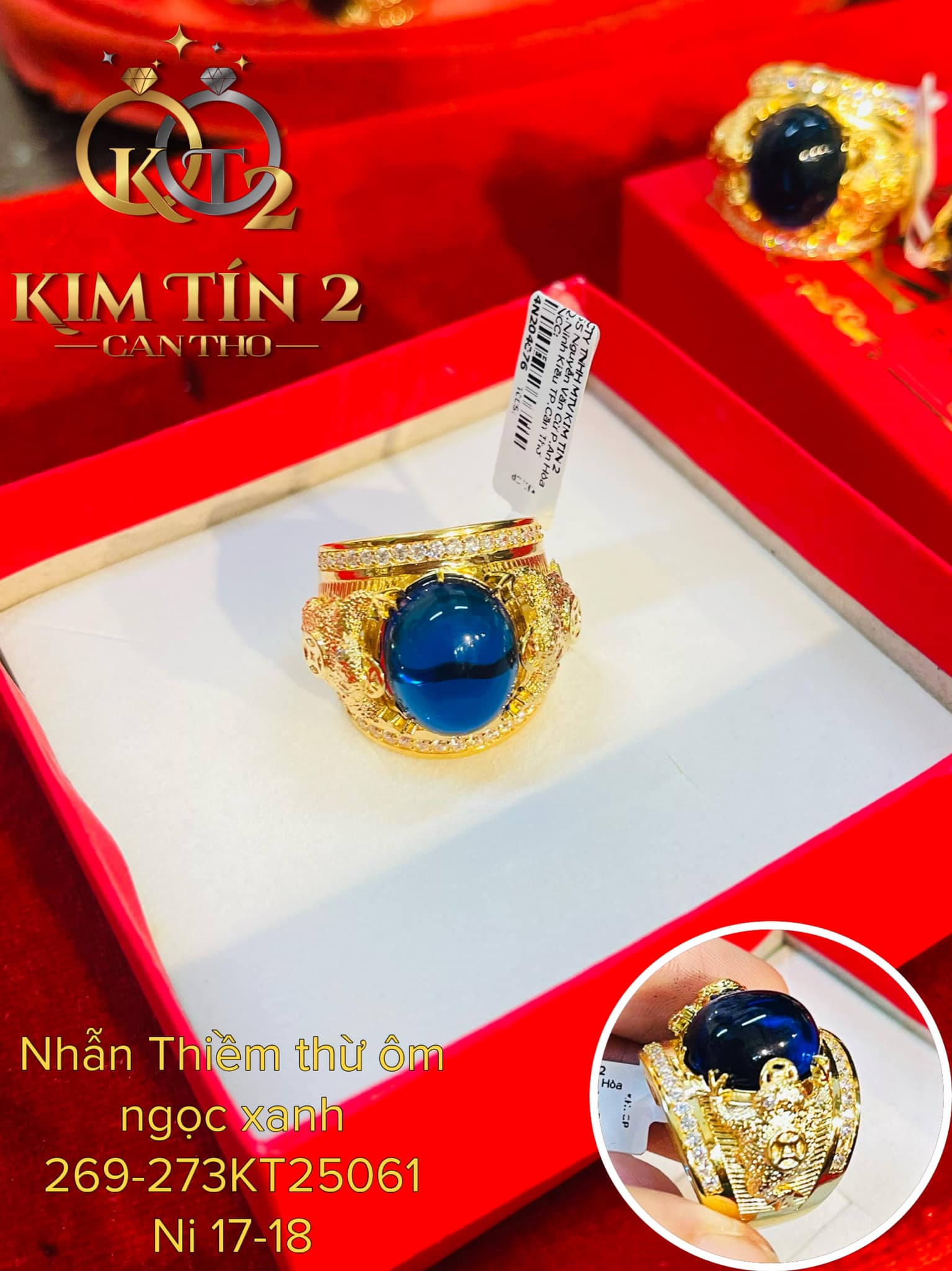 Nhẫn thiềm thừ ôm ngọc xanh - 2 chỉ 69 - 2 chỉ 73 - NI 17-18