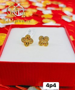 Bông Tai Hoa 4 Cánh Đích Đẩy Chạm Khắc